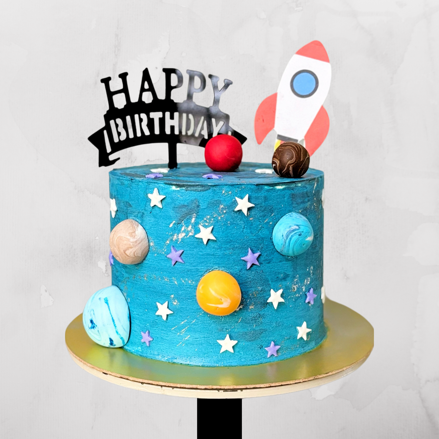 Space Rocket & Planet Theme Cake